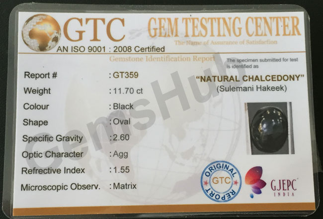 Natural Certified Sulemani Black Hakik Stone, 11.7